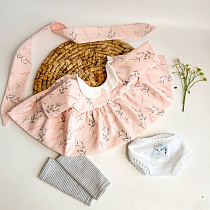 Комплект одежды из 4 предметов на пупса Gordi от Paola Reina 34 см, веточки на розовом